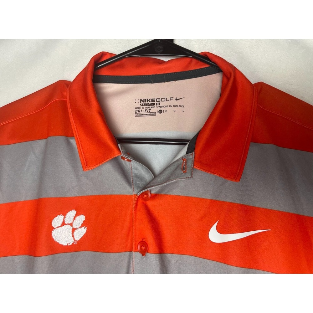 Nike Golf Clemson Tigers Men's Polo Shirt Orange Gray Striped Size Medium - Picture 4 of 6